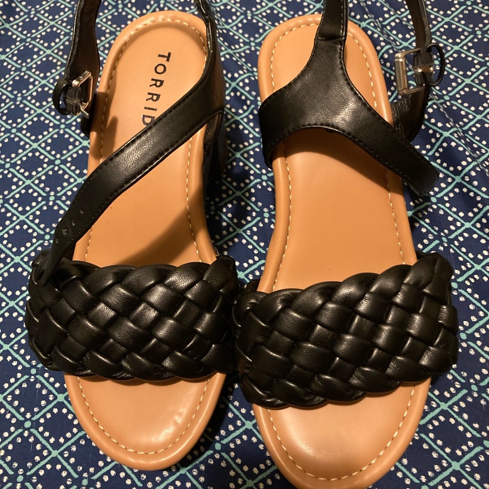 Torrid Strappy Woven Platform Sandals Faux Leather